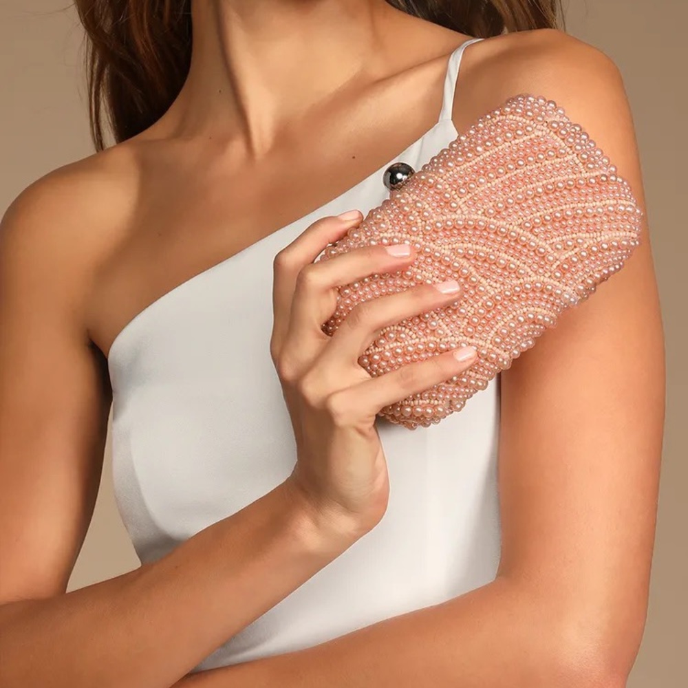 Blush pearl clutch